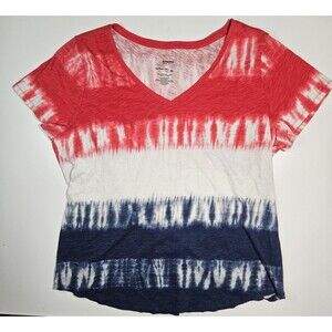 Sonoma Womens Top sz  XL Red White Blue Tie Dye Everyday Tee Short Sleeve